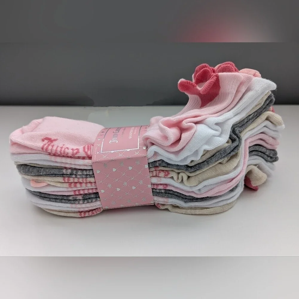 NWT Juicy Couture 10 Pair of 2 Tone Women's (Size 4-10) Quarter Socks w/Hearts